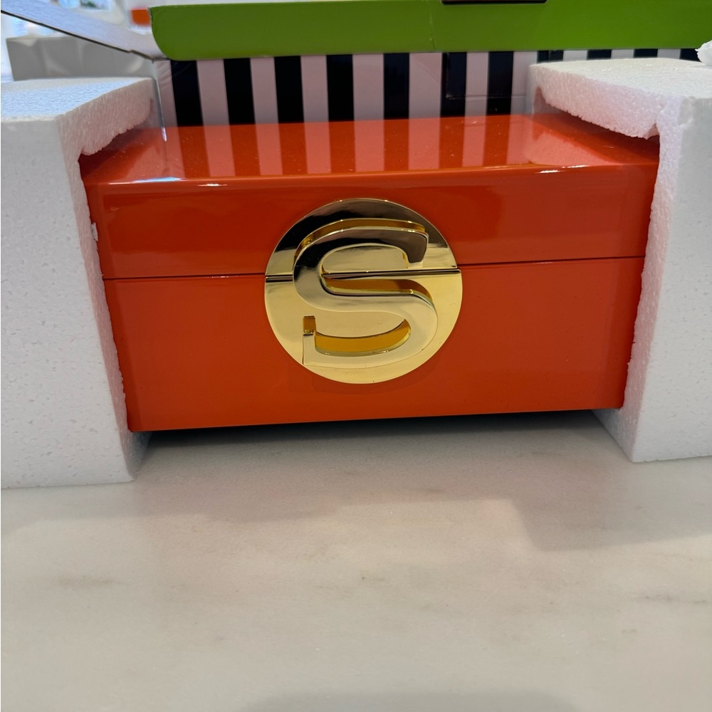 C Wonder Orange Lacquer Box with Gold S Logo